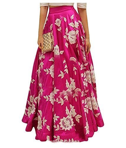 store hub women's silk unstitched lehenga choli (pink & silver)