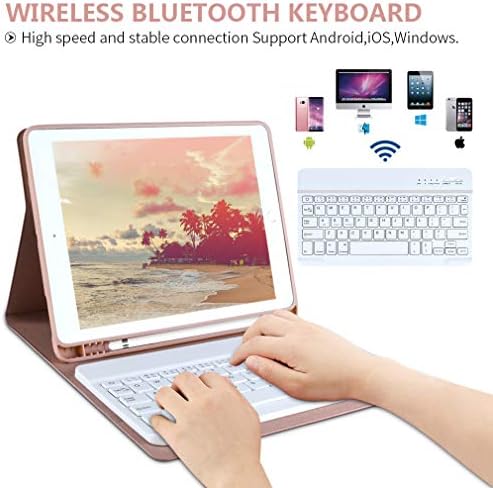 Coque avec clavier pour iPad 9.7 pour iPad 6e génération 2018 iPad 5e génération 2017 iPad Pro 9.7 iPad Air 2 Air 1 avec clavier Bluetooth amovible sans fil coque pour iPad-Porte-stylos (Champagne)