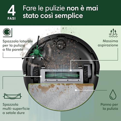 Robot Roomba 105 Combo + Stazione Autosvuotamento, Robot Aspirapolvere Lavapavimenti, Navigazione ClearView LiDAR, Rileva Tappeti/Moquette, Pulizia Mirata, Controllo tramite App, Nero
