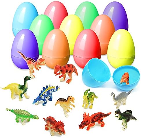 Easter Eggs Filled with Mini Dinosaurs for Party Favor Supply, 12pcs