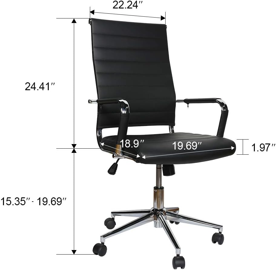 LUCKWIND Ergonomic Office Chair Ribbed Leather Swivel - Adjustable Height Tilt Arm Sleeves Lumbar Support High Back Upholstery Executive Modern Conference Computer Chrome Wheel Caster 350lb Big Black: Kitchen & Dining