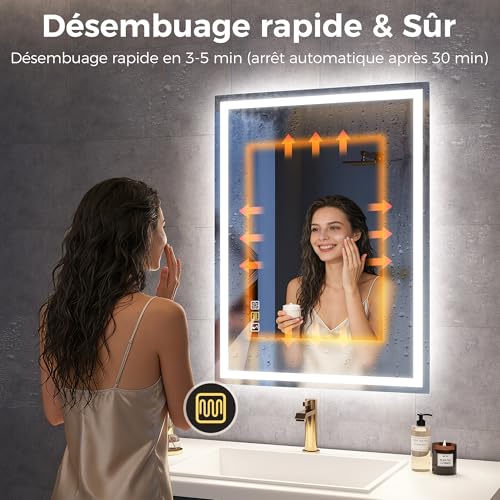 STARLEAD Mirror-LED-Bathroom-with-Lighting and Bluetooth, Anti-fog, 3 Colours Light, Dimmable, Memory, IP44, Tempered Glass, Horizontal/Vertical