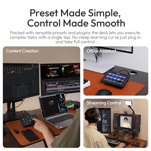 ULANZI Upgrade D200H 7-in-1 Deck U-Studio Stream Controller Keyboard, 14 LCD Keys, 13 Customizable Macro Keys Dock to Control Apps and Software, Trigger Actions in OBS, Twitch, YouTube, for Mac/PC