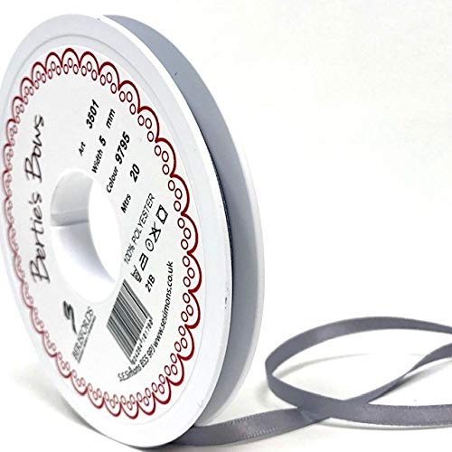 Berisfords Ribbon, Polyester, Grey, 20m x 5mm