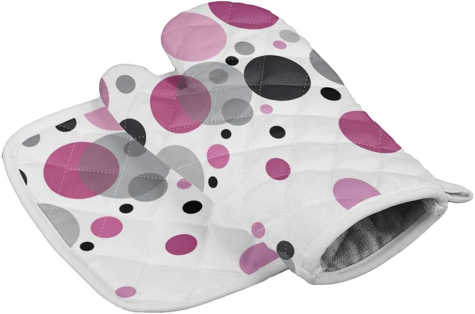 Modern Oven Mitts, Avoid Heat Oven Gloves to Protect Hands and Surfaces with Non-Slip Grip and Hanging Loop,Pot Holder - Ideal Set for Handling Hot Cookware, Bakeware Pink Grey Polka Dots