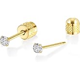 Titanium Earrings Push-in Threadless Flat Back Stud Earrings for Women Men, Cartilage Earring Hypoallergenic Cubic Zirconia Earrings Studs for Helix Tragus Piercing Jewelry