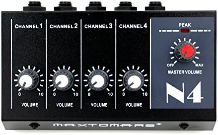 MAXTOMARS N4 4-Channel Mono Unbalanced Mini Mixer 1/4" Inputs &amp; Output Mic-Line Audio Mixing Console, AC Adapter Included, Can also use battery