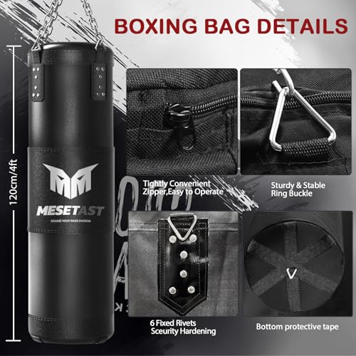 Mesetast Punching Bag for Adults, 4ft Heavy Boxing Bag Set with 12 OZ Gloves for MMA Karate Kickboxing Boxing - Unfilled