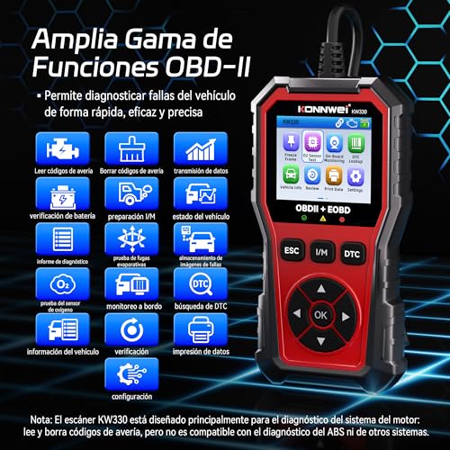 KONNWEI Escáner OBD2 KW330, Escáner Automotriz Profesional, Lector de códigos Universal, Diagnóstico de fallas del Motor, Herramienta de diagnóstico para los Coches de protocolo OBD2