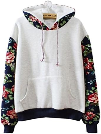 Cute Hoodies Sweater Pullover Warm Fleece Lined Flowers Sleeve