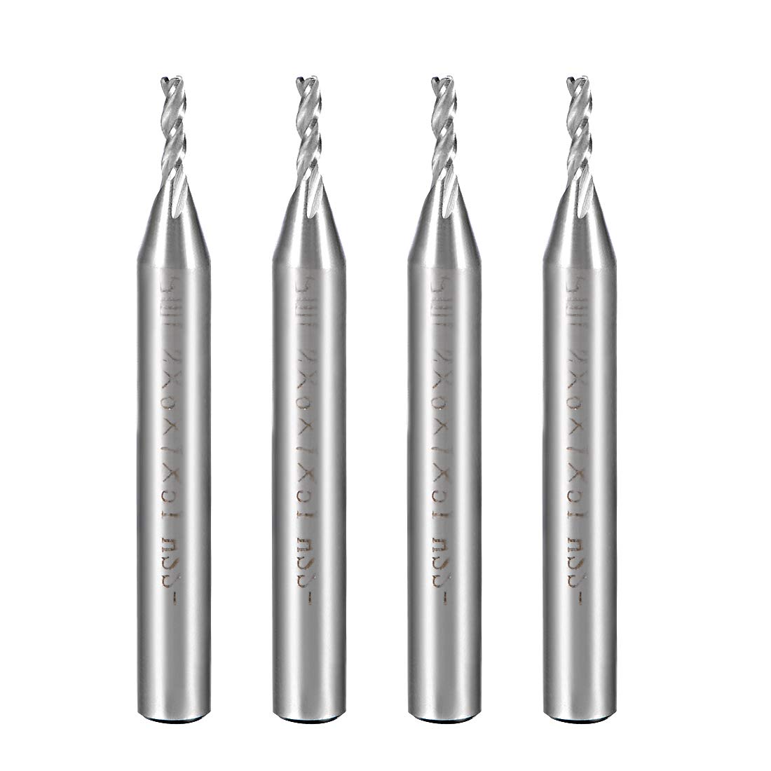 sourcingmap 4PCS High Speed Steel HSS-AL 3 Flute Straight End Mill Cutter CNC Router Bits, 2 x 6 x 7mm