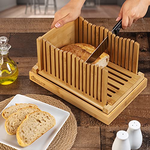 Bamboo Bread Slicer Guide With Crumb Catcher And Serving Tray 3 Slice