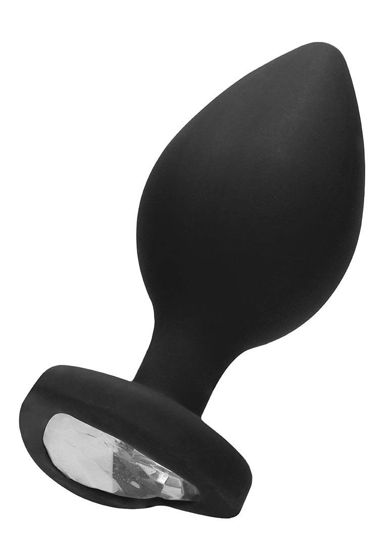 Ouch! by Shots - Silicone Buttplug with Heart Shaped Diamond - Extra Large - Black, OU337BLK