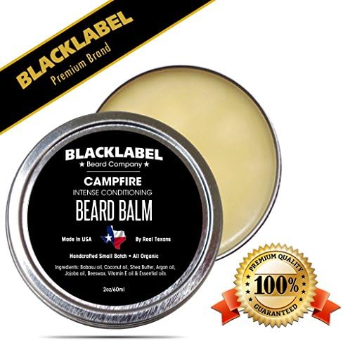 Blacklabel Beard Company Premium Beard Balm Handmade in USA Campfire Scented Leave-In Conditioner for Beard Moustache & Face 100% Natural & Organic, Exclusively Made by Texans 2 fl. oz