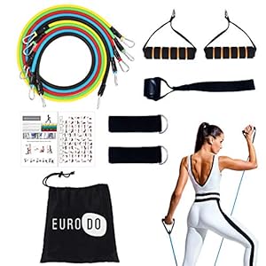 EURODO-11-pieces-Exercise-Resistance-Bands-Set-Portable-Fitness-Accessories-with-5-Resistance-Tubes-Ankle-Straps-Foam-Handles-Door-AnchorElastic-bands-for-Gym-and-Outdoor-Carrying-Bag EURODO 11 pieces Exercise Resistance Bands Set - Portable Fitness Accessories with 5 Resistance Tubes, Ankle Straps…