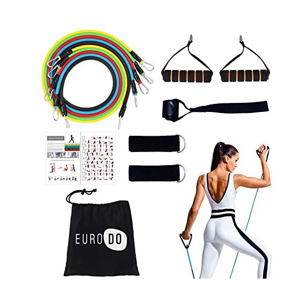 EURODO-11-pieces-Exercise-Resistance-Bands-Set-Portable-Fitness-Accessories-with-5-Resistance-Tubes-Ankle-Straps-Foam-Handles-Door-AnchorElastic-bands-for-Gym-and-Outdoor-Carrying-Bag EURODO 11 pieces Exercise Resistance Bands Set - Portable Fitness Accessories with 5 Resistance Tubes, Ankle Straps…