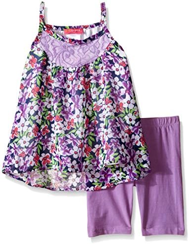 Kidtopia Little Girls' Lace Front Chiffon Tunic and Short Set In Purple, English Lavender, 4