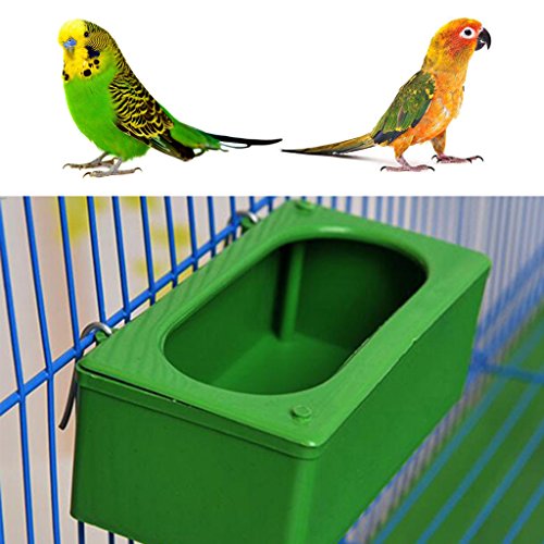 Onpiece Bird Parrot Water Food Feeding Bowl Cage Plastic Hanging Bird Feeder (L)