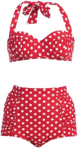 Marina West Mold Bra High Waisted Bikini Swimsuit Set (SMALL, Red/White Polka Dot)