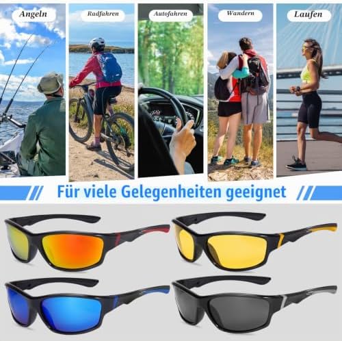 4 Stück Sportbrille Sonnenbrille Herren Polarisiert, Sportsonnenbrillen für Herren, Fahrradbrill Damen, Schnelle Brille UV400-Schutz zum Laufen, Autofahren, Angeln, Radfahren