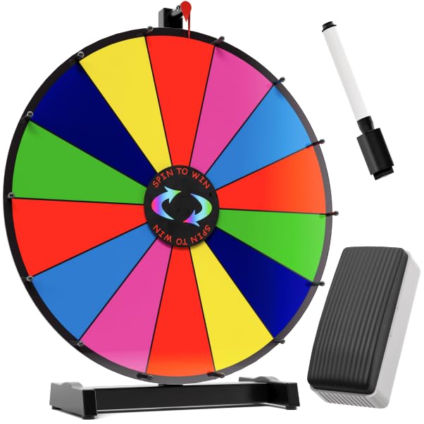 Photo 1 of 18 Inch Heavy Duty Spinning Prize Wheel - 14 Slots Color Tabletop Roulette Spin The Wheel with Dry Erase Marker and Eraser Win The Fortune Game for Carnival and Trade Show
