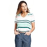 Lands' End Women's Stripe Relaxed Short Sleeve Supima Cotton V-Neck T-Shirt