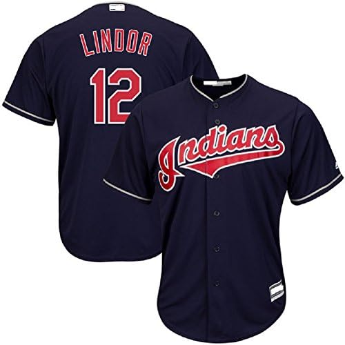 Fstylers Men's Indians Lindor Alternate Navy Blue Replica Baseball Jersey (XXL)
