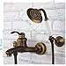 Wall Mount Tub Filler with Hand Shower Combo Set Antique Brass Finish Ceramic Valve Single Handle Three Holes