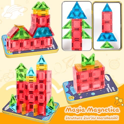 LeagoEra Mini Magnetic Construction Games 32 Pieces Magnetic Construction Travel Magnetic Blocks for Children Boys Girls 3 4 5 6 7 8 Years Old