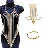 QGAKAGO Cross Body Link Chain Necklace Golden Bikini Party Necklace Jewelry