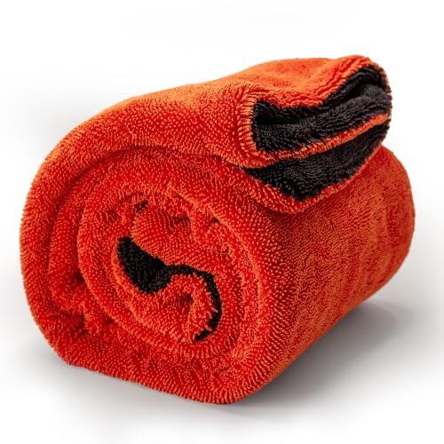 NAYEL 1300GSM Car Drying Towel, Jumbo 90x60cm 650g+, Double Twisted Loop Microfiber Cloth, Scratch Free Streak Free, Ultra Thick Professional Detailing for SUV Truck RV, Black Gold