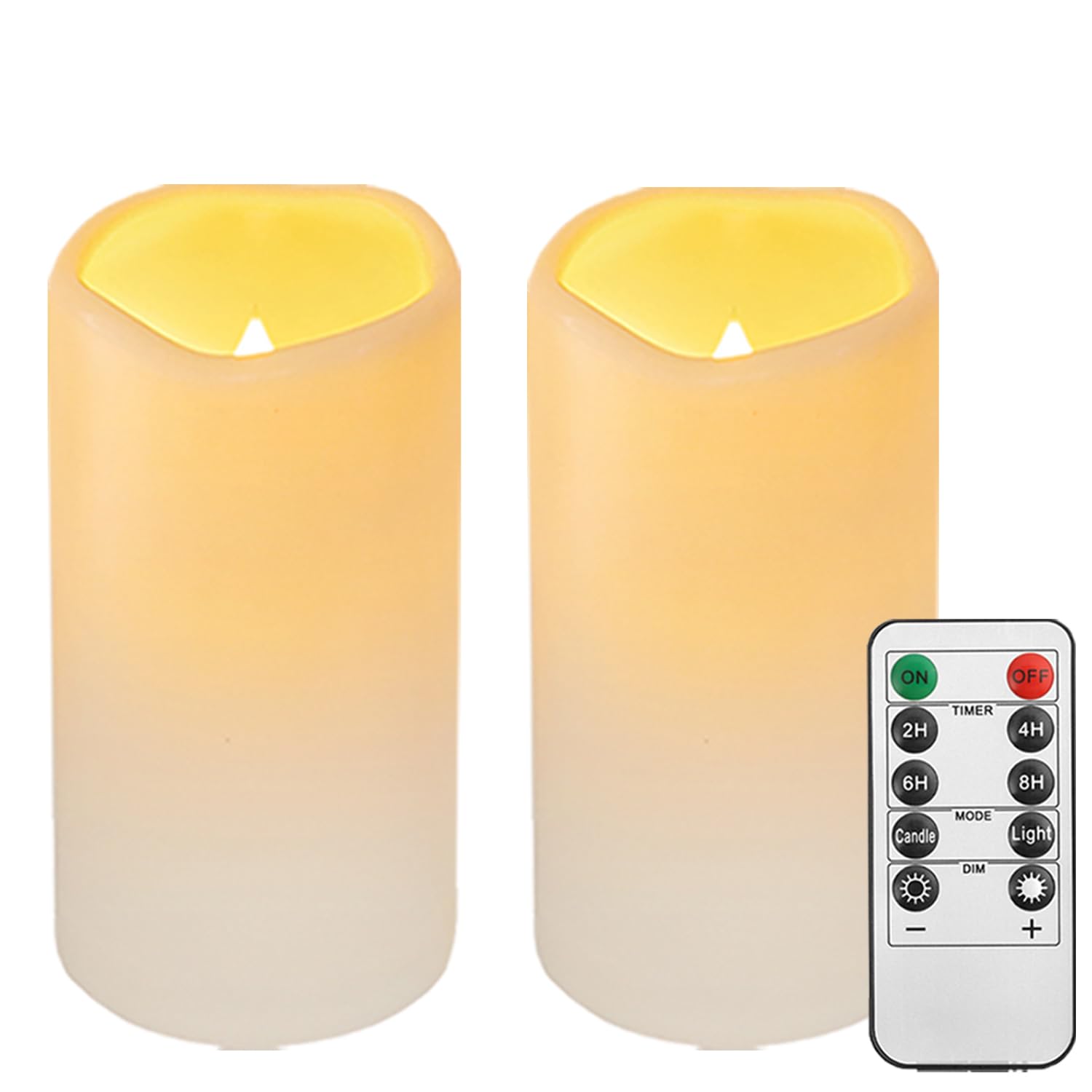 Photo 1 of Biyanuo 2PACK Outdoor Plastic flameless Candles with Remote Control and Timer, LED Flickering Battery Operated Electric Pillar Candles (D3 xH5.5) for Camping, Weddings, Home Decoration