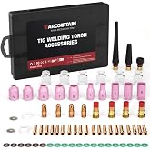 ARCCAPTAIN 71 Pcs TIG Welding Torch Accessories Kit for WP-17/18/26 | 6 Glass Cup #12, 10 Gas Nozzles, 4 Collet Body, 4 Stubby Gas Lens, 3 Back Cap, Torch Collet, 4 Collet Body, Cup Gasket etc.