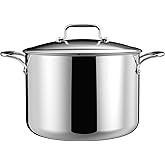SANFELA 8 Quart Stainless Steel Stock Pot With Glass Lid, 5 Ply Stainless Clad Cookware, Induction Compatible