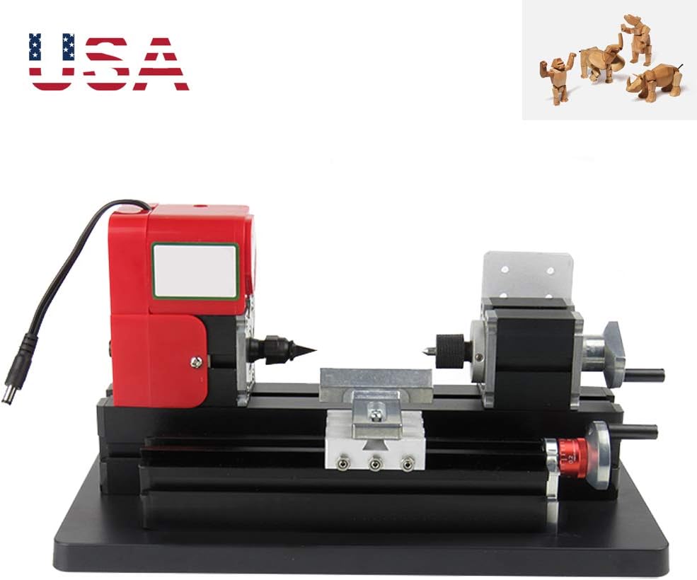 zinnor Mini Metal Lathe Multi-functional Motorized Metal Lathe Machine, DIY Tool Metal Woodworking Lathe for Hobby Education Model Making (US Shipping)