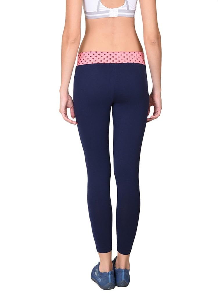 onesport women's cotton spandex jersey navy + pink tights(onsp6np-p)