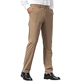 Plaid&Plain Men's Dress Pants Slim Fit Stretch Khaki Pants Wrinkle Free