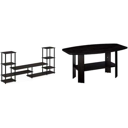 FURINNO Turn-N-Tube Grand Entertainment Center, Espresso/Black & Simple Design Coffee Table, Espresso