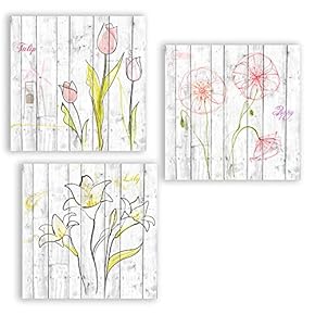3 Panel Canvas Wall Art Flowers on Vintage Wood Background Pictures Home Wall Decorations for Kitchen Streched and Framed? - 12"x12"x3 Panels