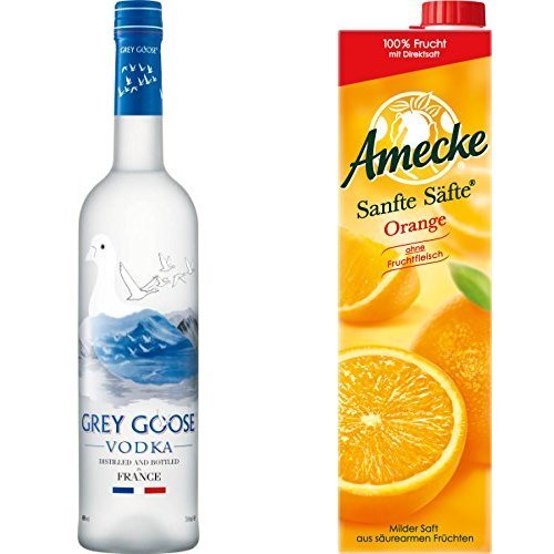 Grey Goose Wodka Original (1 x 0.7 l) mit Amecke Sanfte Säfte Orange, 6er Pack (6 x 1 l)