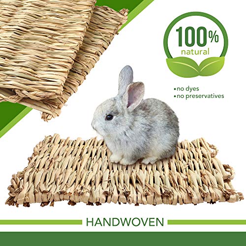 PrimePets 3Pack Grass Mat Woven Bed Mat for Small Animal Bunny, Natural Straw Bedding Nest Chew Toy Handmade Bed Play Toy for Guinea Pig Parrot Rabbit Bunny Hamster Rat