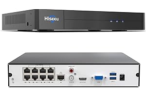 【16 channel Extendable】Hiseeu 8 Port 4K PoE Network Video Recorder NVR, Support 4K/2K/8MP/5MP/3MP/1080P PoE Camera, Free Remo