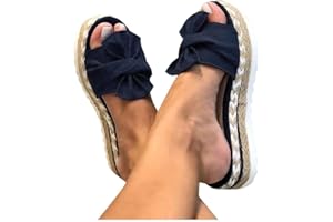 ZKXYFFS Women's Wedge Platform Sandals Open Toe Espadrilles Bow Wedge Sandals Casual Summer Classic Beach Slide Mules Shoes