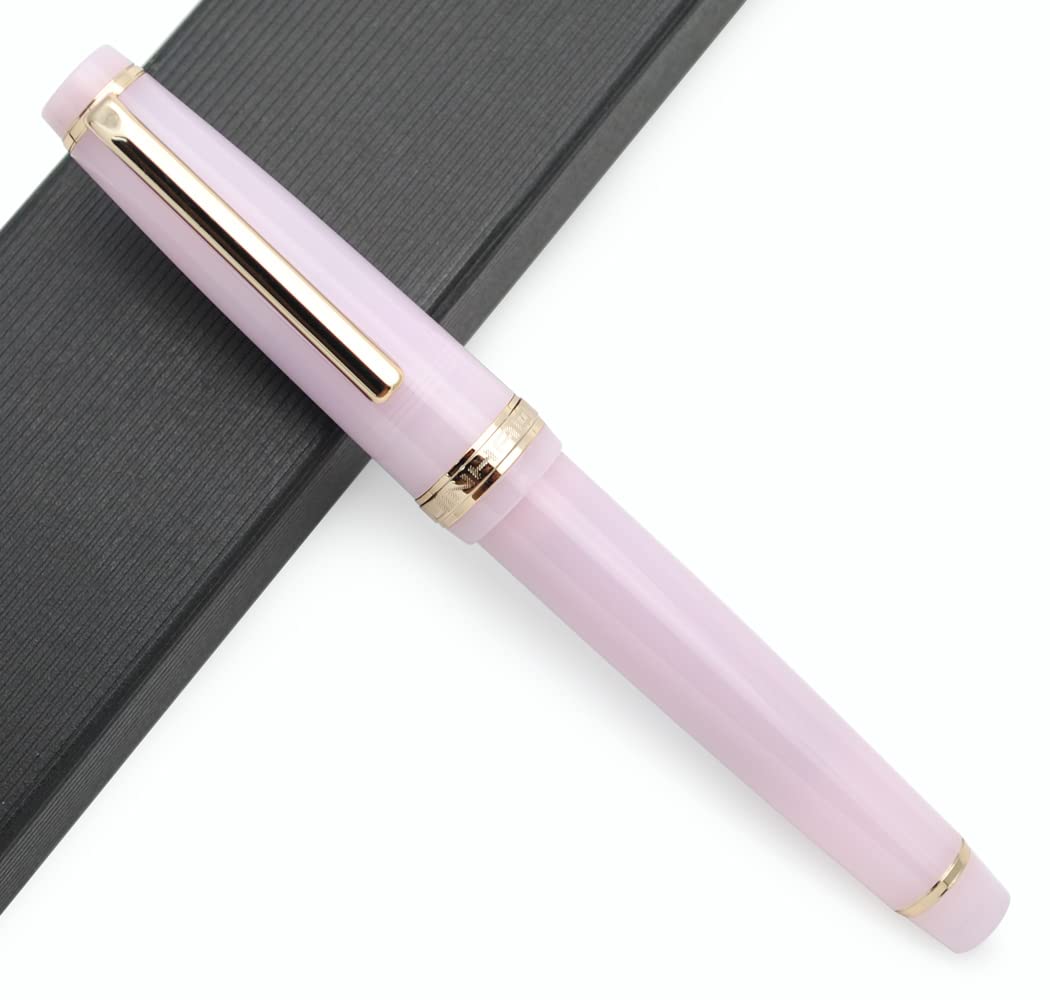 JINHAO 82 Celluloid Fountain Pen Acrylic Ink Pen with Ink Converter (Fine Nib, Gold Clip-Transparent Pink)