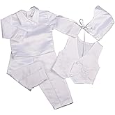 Dressy Daisy Baby Boys Baptism Christening Clothing Outfit White Satin Suit 4 Piece Set with Bonnet Long Sleeve