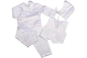 Dressy Daisy Baby Boys Baptism Christening Clothing Outfit White Satin Suit 4 Piece Set with Bonnet Long Sleeve