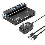 Flash Memory Card Reader, UNITEK 3-Port USB 3.0 USB Hub SD MS CF TF M2 Card Reader Combo with 5V 2A Adapter Supports SanDisk Compact Flash Memory Card & Lexar Professional CompactFlash Card