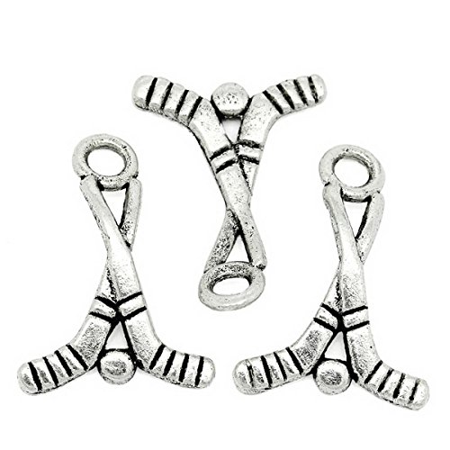 Housweety 50PCs Charm Pendants Ice Hockey Silver Tone 22mmx16mm(7/8"x5/8")