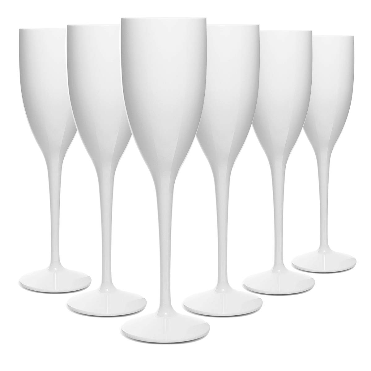 RBDRINKS RB White Champagne Flutes Plastic Prosecco Flutes Wine Glasses Premium Unbreakable Reusable 15cl, Set of 6