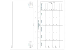 Filofax Calendar Diary Refill, Personal/Compact Size, Month on One Page with Notes, Horizontal, White Paper, English, 2026 (C